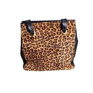 Vintage Boris purse black leather and tan animal print calfskin shoulder bag